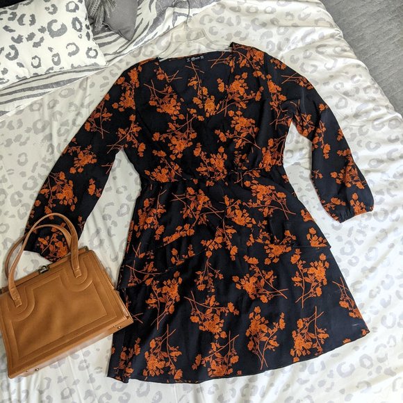 Long Sleeve Floral Print Dress- Size XL - Picture 3 of 8